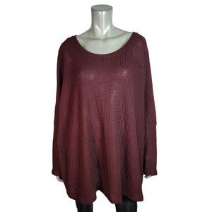 Emery Rose Top Plus‎ Size 4XL Waffle Knit Burgundy Drop Shoulder Stretch Red